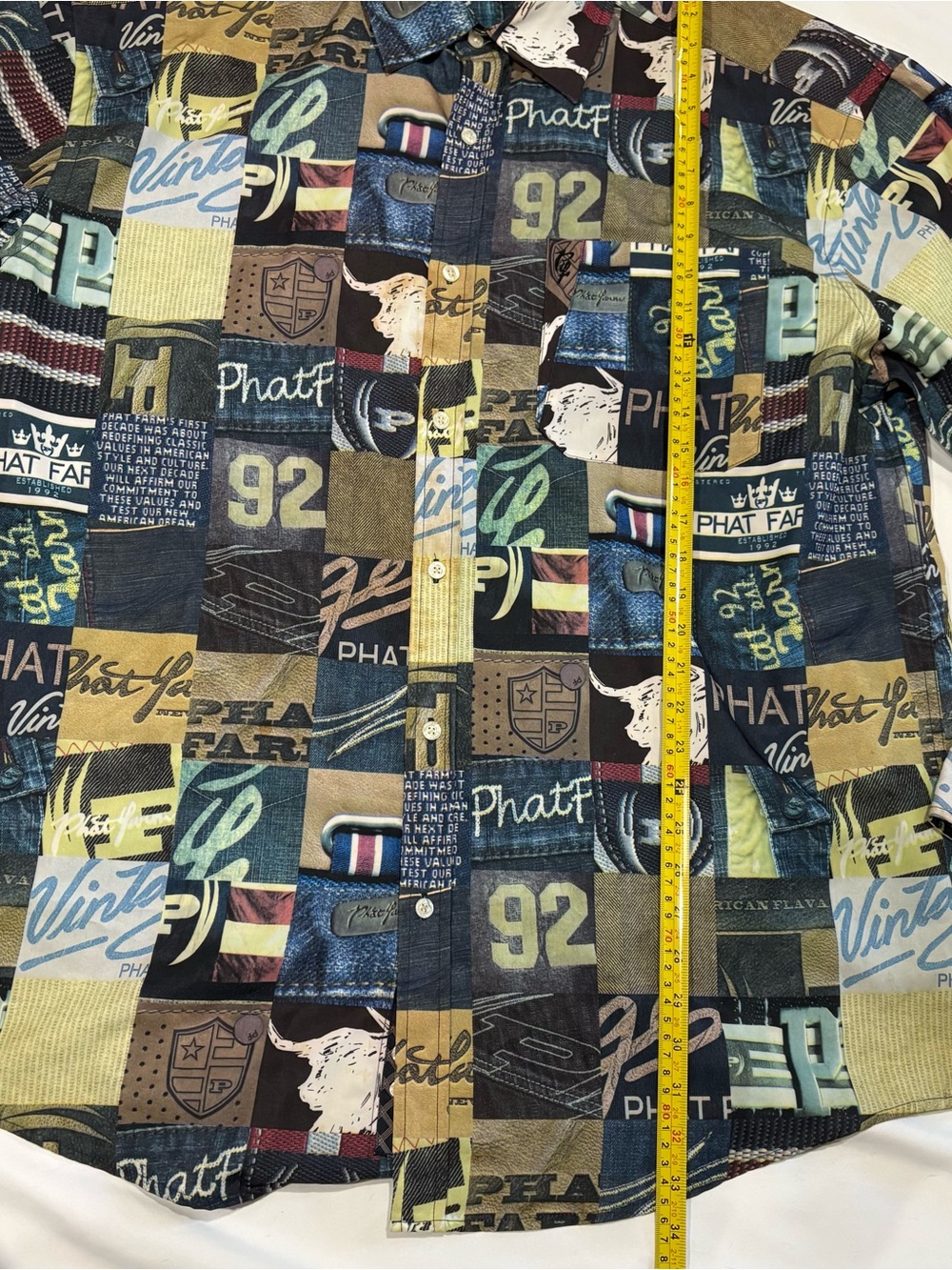 VTG Phat Farm Button Up Shirt Mens XXL Long Sleeve All Over Print Hip Hop Y2K 90 - Picture 6 of 10